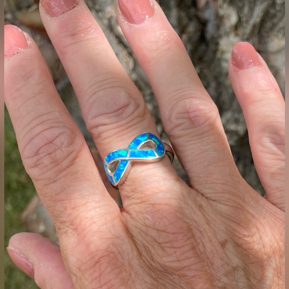 ❤️Infinity Symbol lab opal Ring Sterling size 7.75 - Picture 2 of 6